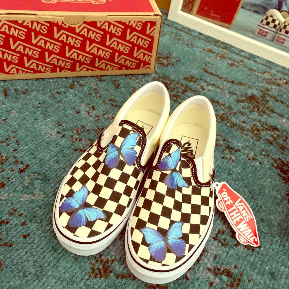 Blue Butterfly Checkered Vans | 6.5 *brand new*